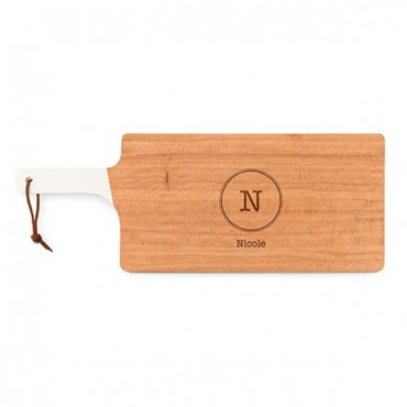 Personalized Wooden Cutting And Serving Board With White Handle - Typewriter Monogram