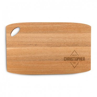 Personalized Wooden Cutting And Serving Board With Oval Handle - Diamond Emblem