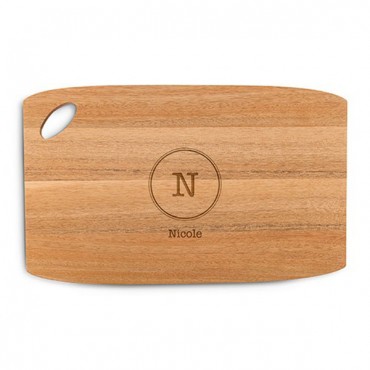 Personalized Wooden Cutting And Serving Board With Oval Handle - Typewriter Monogram