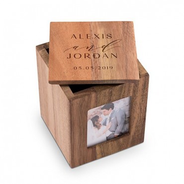 Wood Keepsake Box With Frame - Modern Couple Etching
