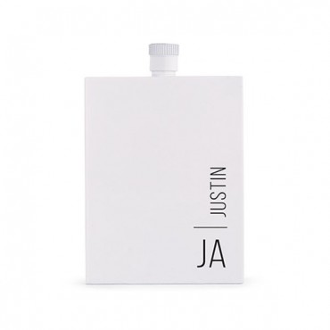 Hip Personalized White Stainless Steel Flask - Vertical Text With Monogram