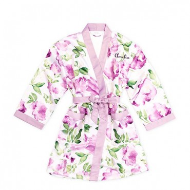 Personalized Junior Bridesmaid Satin Robe With Pockets - Lavender Floral