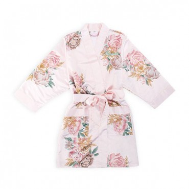 Personalized Junior Bridesmaid Satin Robe With Pockets - Blush Floral