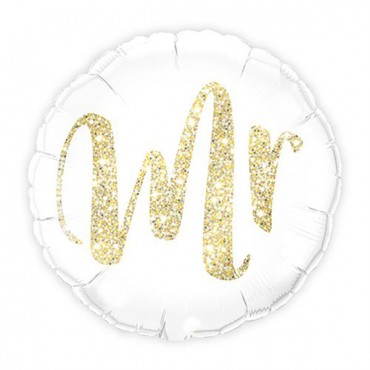 Mylar Foil Helium Party Balloon Wedding Decoration - White With Gold Mr. Glitter - 4 Pieces