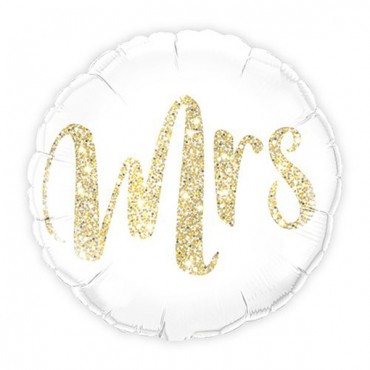 Mylar Foil Helium Party Balloon Wedding Decoration - White With Gold Mrs. Glitter - 4 Pieces