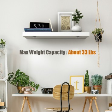 32 In. L White Wall Mount Shelf With LED Lamp