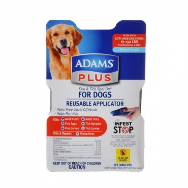 Adams Plus Flea and Tick Spot On for Dogs with Reusable Applicator - X-Large - 3 Month Supply - Dogs 61-150 lbs