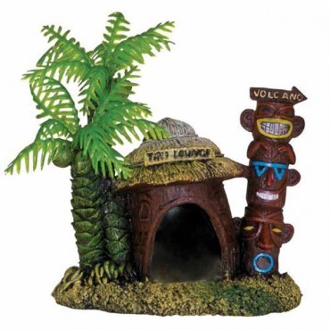 Blue Ribbon Exotic Environments Betta Hut with Palm Tree Aquarium Ornament - 4 in. L x 2.75 in. W x 3.25 in. H - 2 Pieces