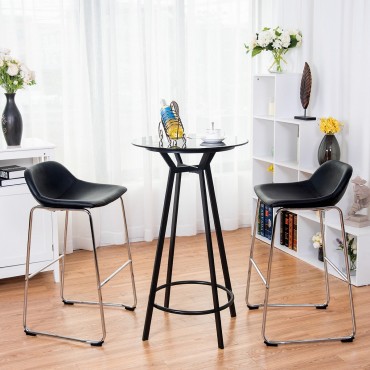 Set Of 2 PU Leather Pub Barstools Dining Side Chairs