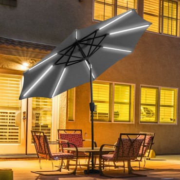 9 Ft. Patio Solar Powered Umbrella With LED Light