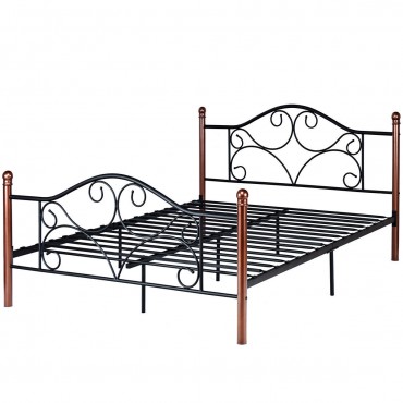 Queen Size Steel Bed Frame With Stable Platform And Metal Slats
