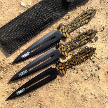 Set of 3 Throwing Knives 9 in. with Camo Handle & Sheath