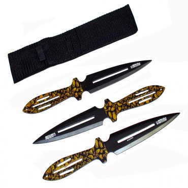 Set of 3 Throwing Knives 9 in. with Camo Handle & Sheath