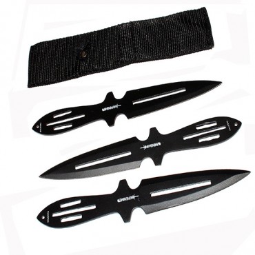 Set of 3 Black Throwing Knives 9 in. with & Sheath