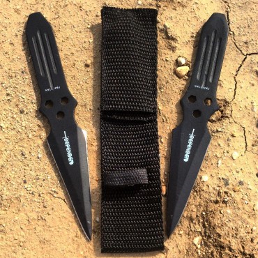 Set of 2 Black 6 in. Throwing Knives with Sheath Sharp