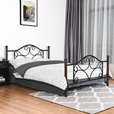 Queen Size Steel Bed Frame With Stable Platform And Metal Slats