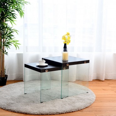 2 Pcs Soho Nesting Coffee Table Stackable Glass Sided Table
