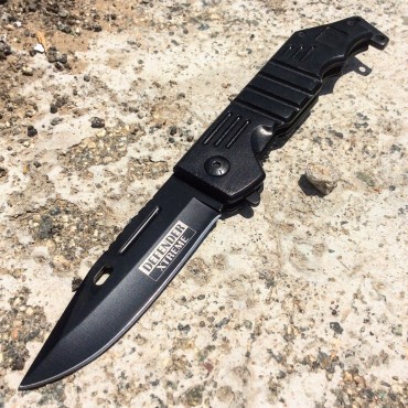 9 in. Spring Assisted Folding Knife All Black Stainless Steel Tactical