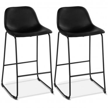 2-Set PU Leather Pub Barstools Side Chairs With Backrest