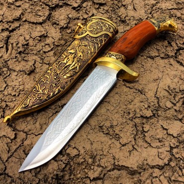 11 in. Dagger with Sheath Gold Color & Eagle Design