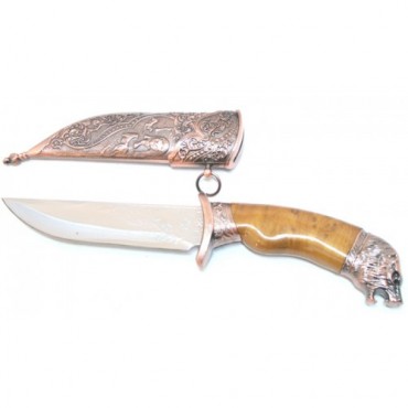 11 in. Dagger with Sheath Copper Color & Wolf Design
