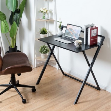 Folding Computer Desk Laptop Table With Wood Top And Metal Frame