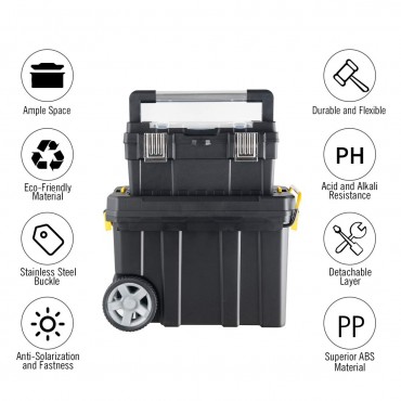 2-In-1 Rolling Tool Box Set Mobile Tool Chest Storage Organizer Portable Black