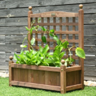 Solid Wood Planter Box With Trellis Weather-Resistant Outdoor