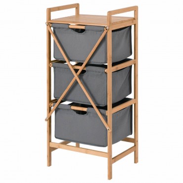 3 Drawer Bamboo Shelf Dresser Sliding Cloth Fabric Storage Bins