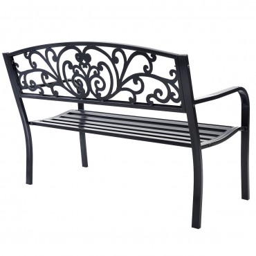 50 In. Patio Park Steel Frame Cast Iron Backrest Bench Porch Chair