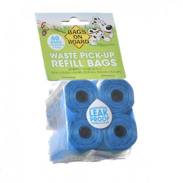 Bags on Board Waste Pick Up Refill Bags - Blue - 60 Bags - 4 Pieces