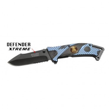 8 in. Blue & Black Folding Spring Assisted Knife Heavy Duty Steel New w/ Police Plate