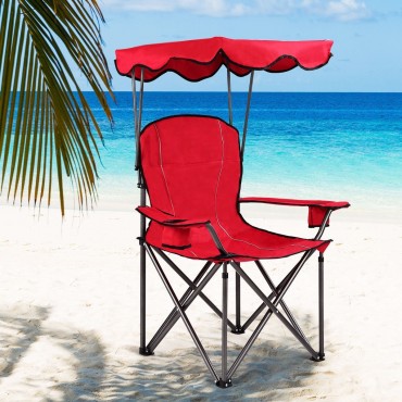 Portable Folding Beach Canopy Chair With Cup Holders