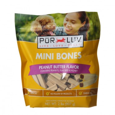 Pur Luv Mini Bones Peanut Butter Flavor Dog Treats - 60 Pack