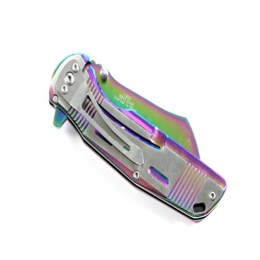 Hunt Down 8.75 in. Razor Style Blade Rainbow Color Spring Folding Knife 3CR13 Steel