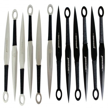 12 Piece Black & Silver Throwing Knives Set
