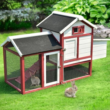 60 In. Rabbit Bunny Hutch House with Black Roof