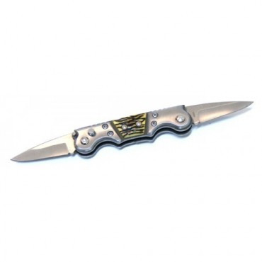 7 in. Double End Bladed Mini Spring Assisted Knife Metal Bone Handle