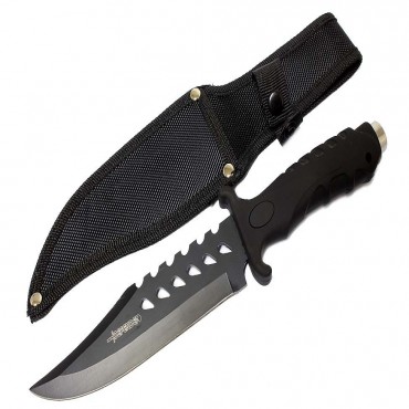 10.5 in. Black Hunting Knife Rubber Handle with Sheath
