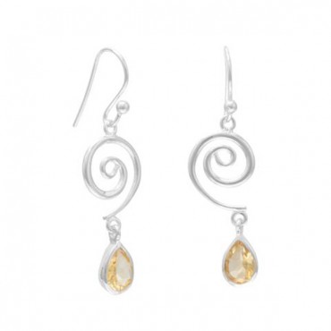 Swirl Design and Citrine Drop French Wire Earrrings