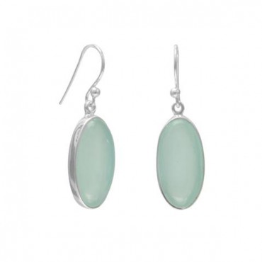 Oval Green Chalcedony French Wire Earrings