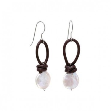 Leather and Cultured Freshwater Pearl Earrings