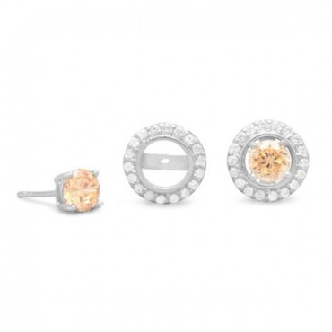 Rhodium Plated CZ Frame Earring Jackets. Pink CZ Stud Earrings Sold Separately