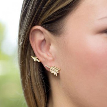 18 Karat Gold Plated Signity CZ Arrow Earrings