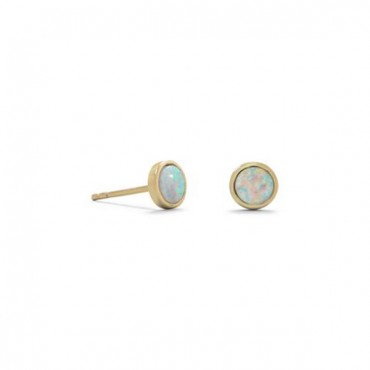 14 Karat Gold Plated Synthetic White Opal Studs