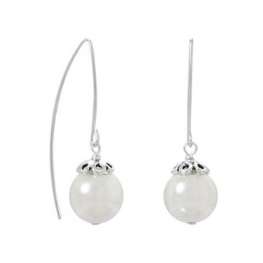 Sterling Silver Glass Pearl Wire Earrings