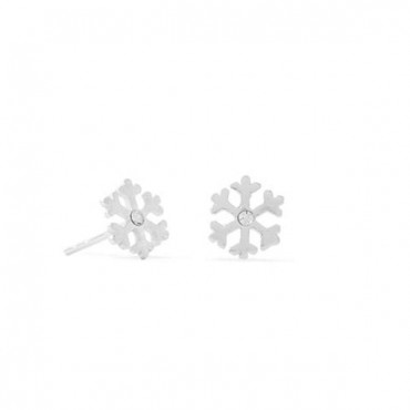 Polished Snowflake Stud Earrings with Crystal Center