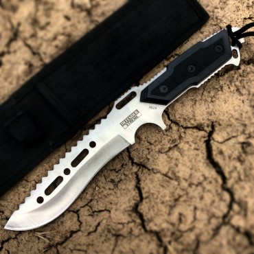 12 in.Full Tang Silver Combat Ready Hunting Knife With Sheath