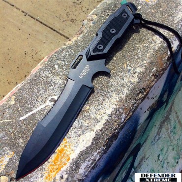 12 in. Full Tang Black Blade Combat Ready Hunting Knife With Sheath