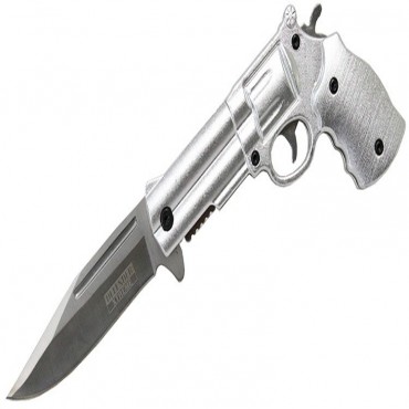 8.5 in. Metal Silver Blade Gun Spring Assisted Knife with Belt Clip